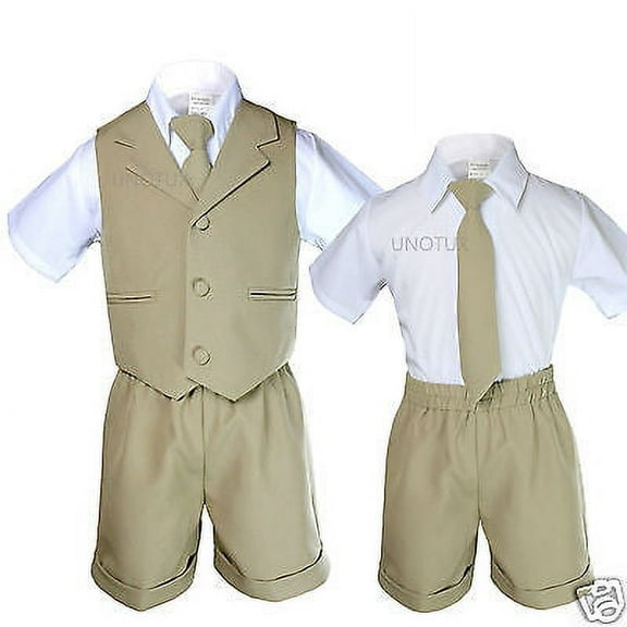 Stone Khaki Infant Boy & Toddler Formal Vest Shorts Suit 4 S M L XL 2T 3T 4T