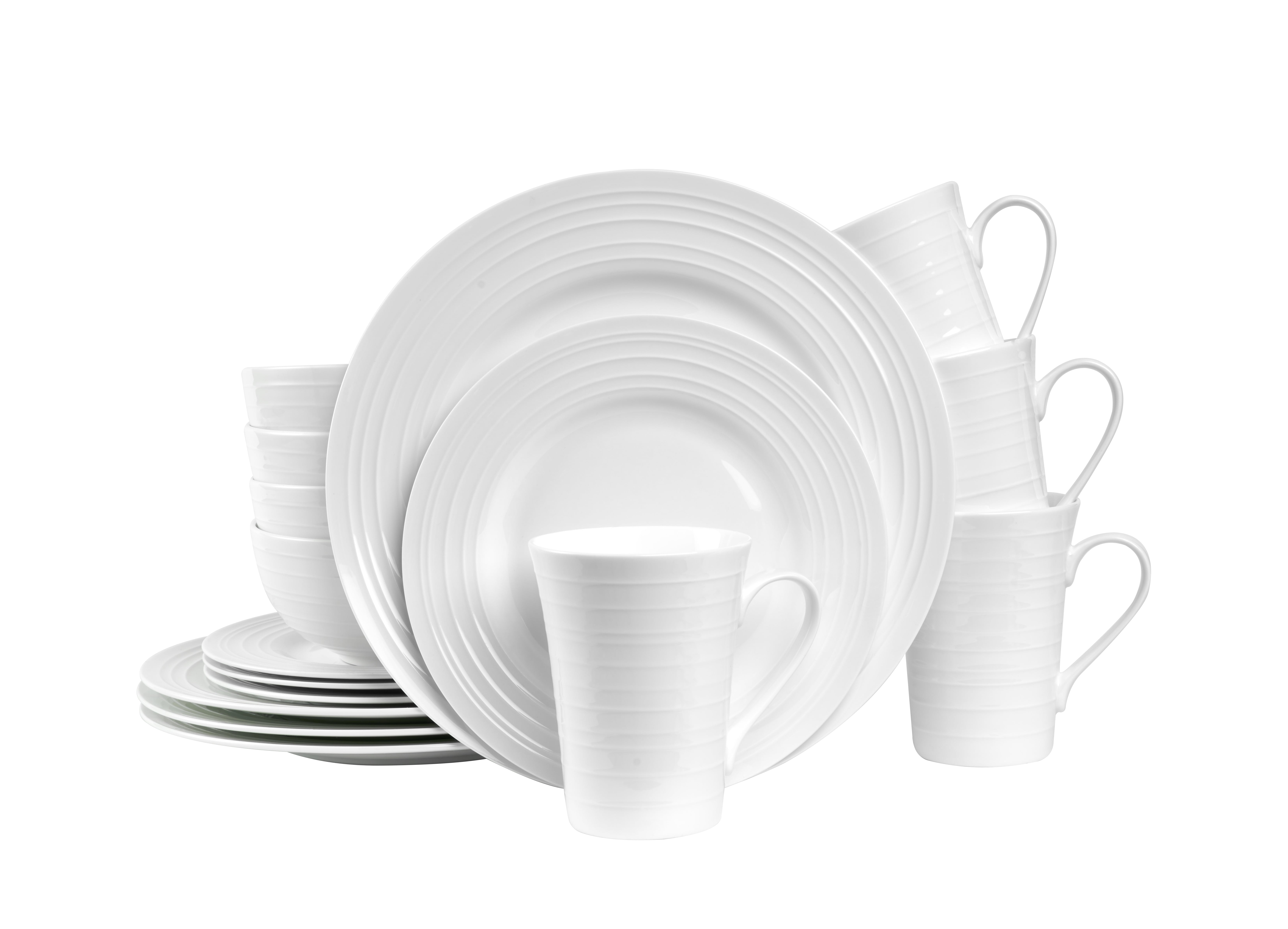 Elegant White Porcelain 16-Piece Dinnerware Set with Swirl Design