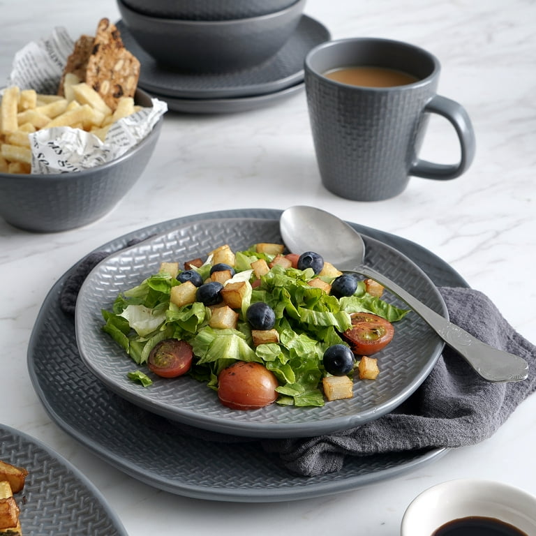 Stone Lain 32 Piece Gray Weave Stoneware Dinnerware Set