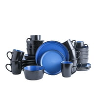 Stone Lain 32 Pieces Stoneware Round Dinnerware Set, Service for 8, 2-Tone Glazed in Black and Black, Modern Dishes