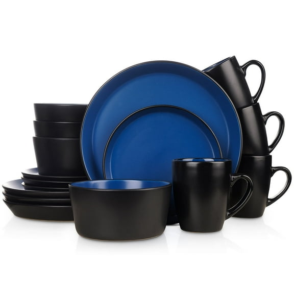 Stone Lain Albie 16-Piece Dinnerware Set Stoneware, Blue and Black