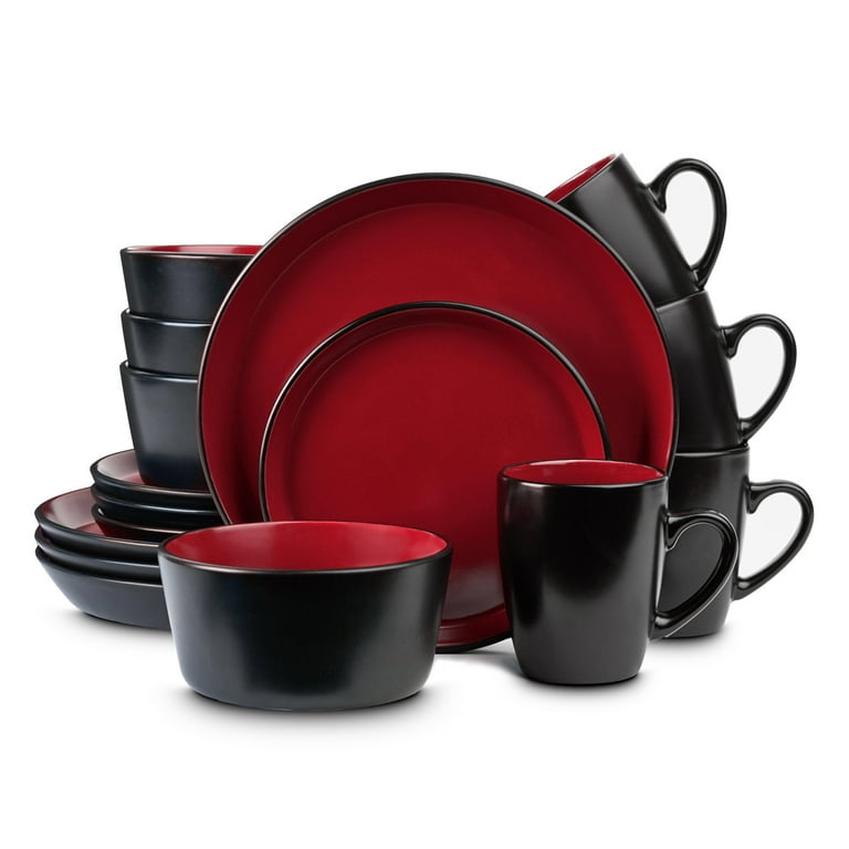 Stone Lain Albie 16-Piece Stoneware Dinnerware Set, Red and Black