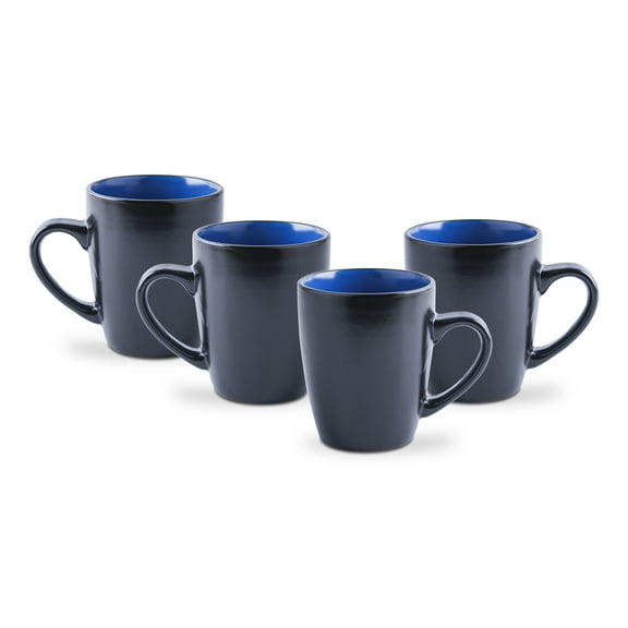 Stone Lain Albie Rustic Stoneware Mug Replacement Set, Contemporary Blue and Black
