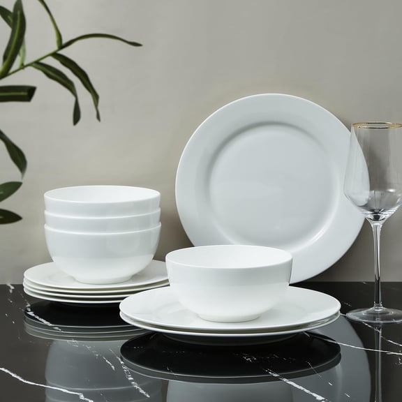 Stone Lain Aria Bone China 12-Piece Dinnerware Set, White