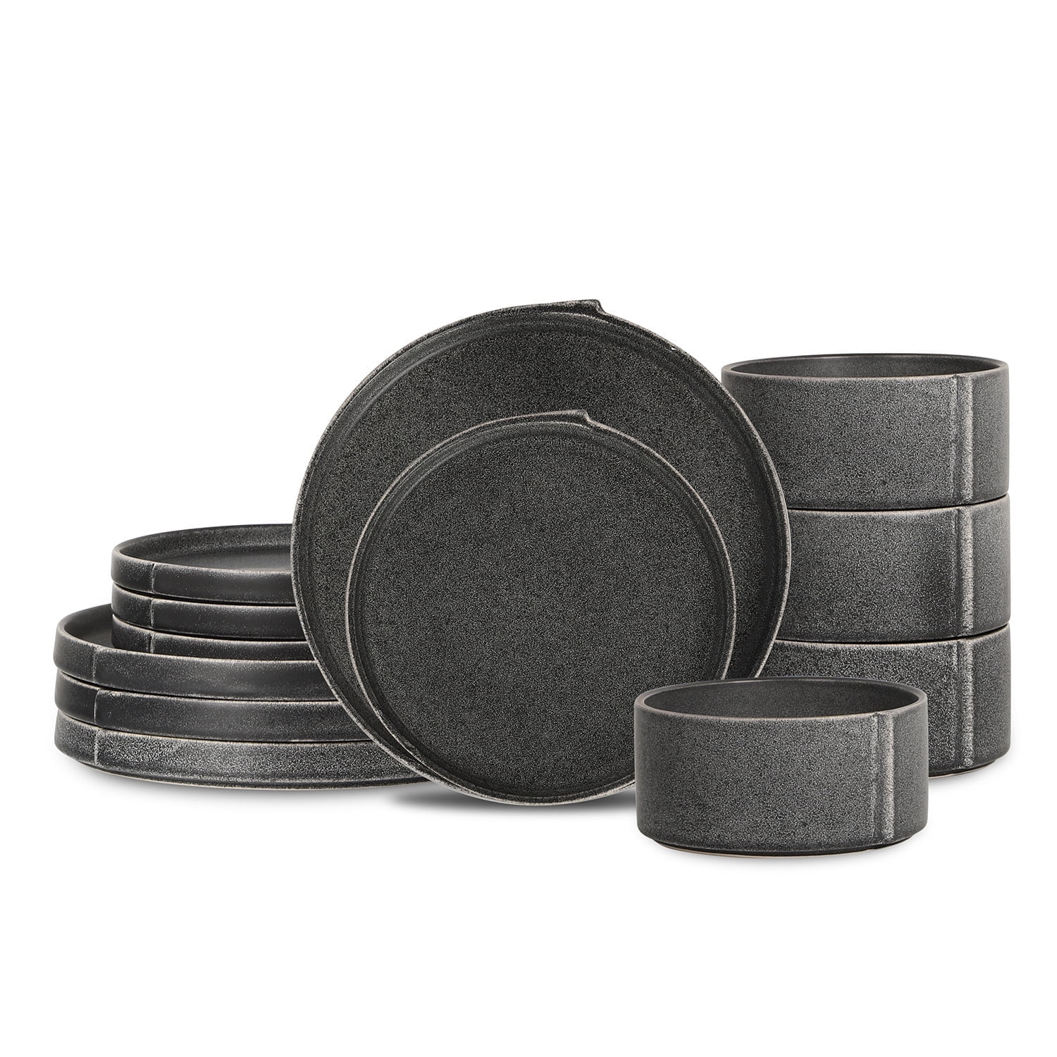 さおりん雑貨set Stone + Lain Shosai Stoneware Grey Dinnerware Set | 16-Piece