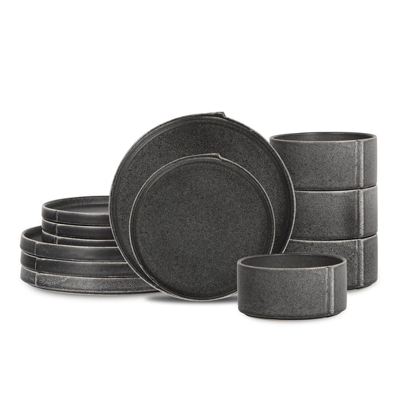 Stone Lain Bao 12-Piece Dinnerware Set Stoneware, Charcoal