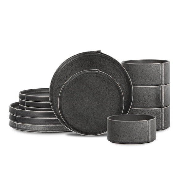 Stone Lain Bao 12-Piece Dinnerware Set Stoneware, Charcoal