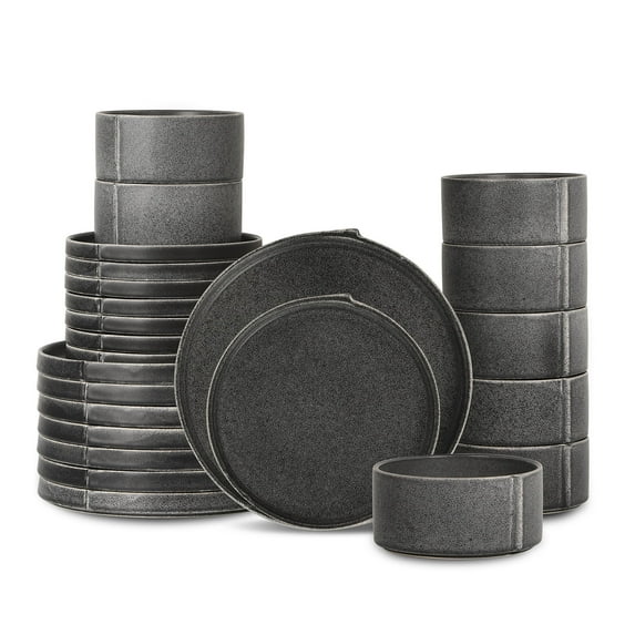 Stone Lain Bao 24-Piece Dinnerware Set Stoneware, Charcoal