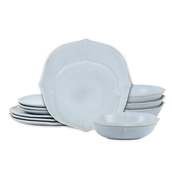 Stone Lain Baskerville 12-Piece Dinnerware Set Stoneware, Light Blue