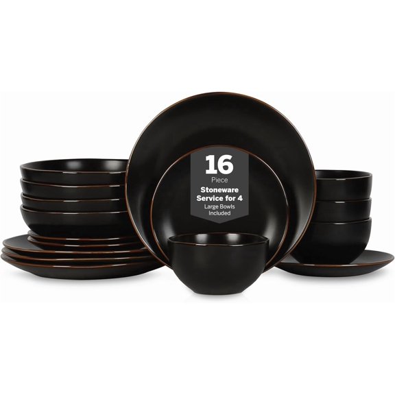Stone Lain Brasa Stoneware 16 Piece Modern Dinnerware Set, Plates and Bowls, Service for 4, , Microwave & Dishwasher Safe