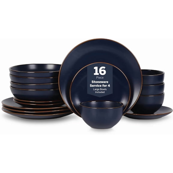 Stone Lain Brasa Stoneware 16 Piece Modern Dinnerware Sets, Plates and Bowls, Service for 4, , Microwave & Dishwasher Safe