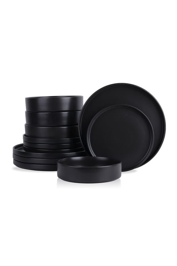 Cecile 12-Piece Dinnerware Set Stoneware, Black