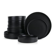 Stone Lain Cecile Stoneware 12-Piece Round Dinnerware Set, Black