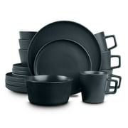 Stone Lain Celina 16-Piece Stoneware Round Dinnerware Set, Service for 4, Gray Matte