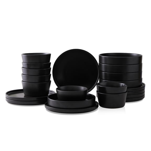 Stone Lain Celina 24-Piece Dinnerware Set Stoneware, Dinner and Cereal Bowls, Black