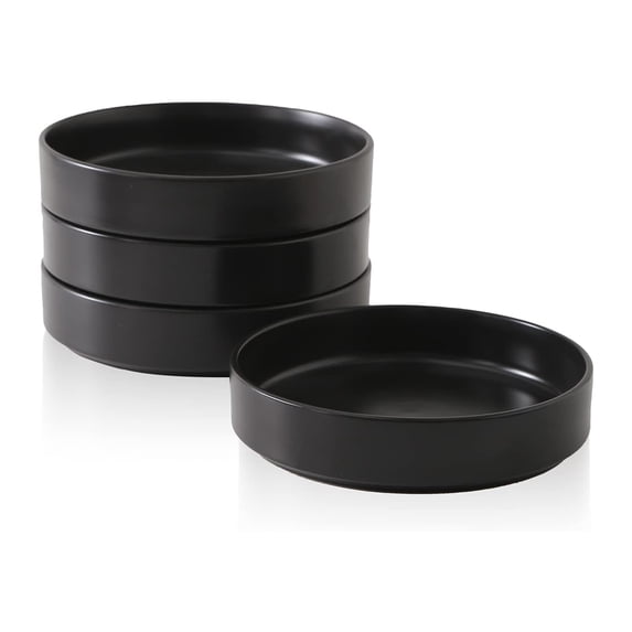 Stone + Lain Celina Stoneware Collection Dish Set, 4 Pasta Bowls Service for 4, Black