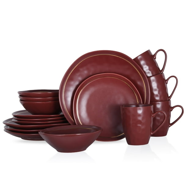 Stone Lain Clara 16 Piece Dinnerware Set Porcelain Burgundy Walmart Business Supplies