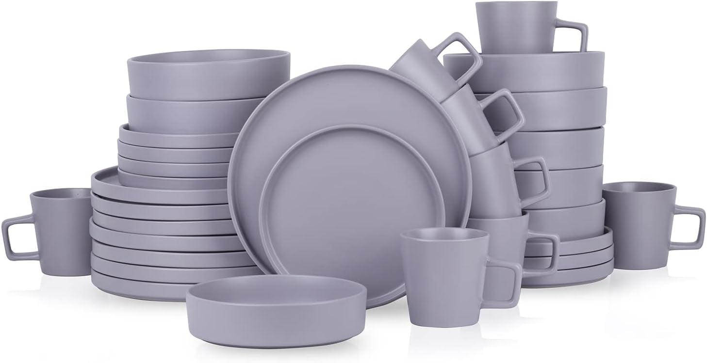 Light Gray Ceramic 32-Piece Minimalist Dinnerware Set, Service for 8