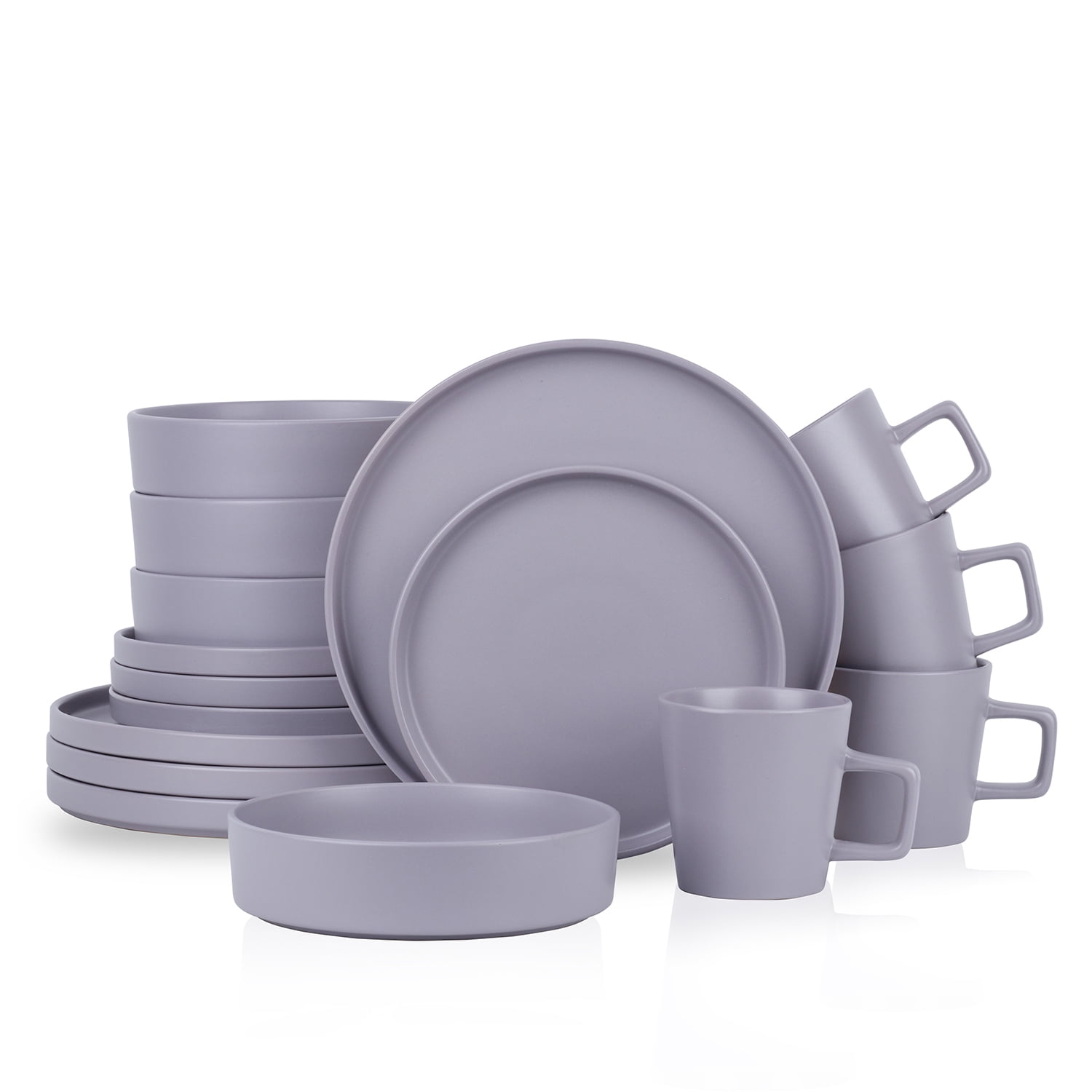 Light Gray Ceramic 16-Piece Dinnerware Set, Service for 4