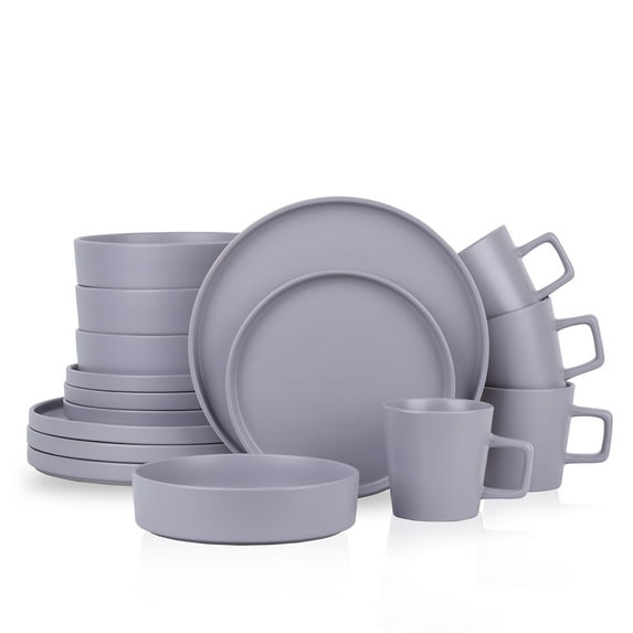Stone + Lain Cleo Stoneware Collection Dinnerware Set, 16-Piece Service for 4, Light Gray