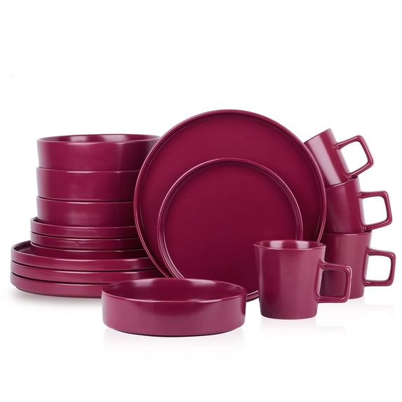 Stone + Lain Cleo Stoneware Collection Dinnerware Set, 16-Piece Service for 4, Magenta