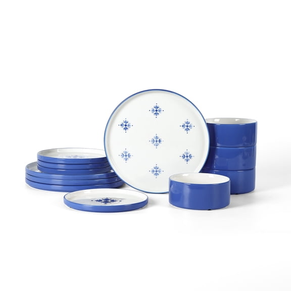 Stone Lain Cobalt 12-Piece Dinnerware Set Porcelain, Service for 4, Blue