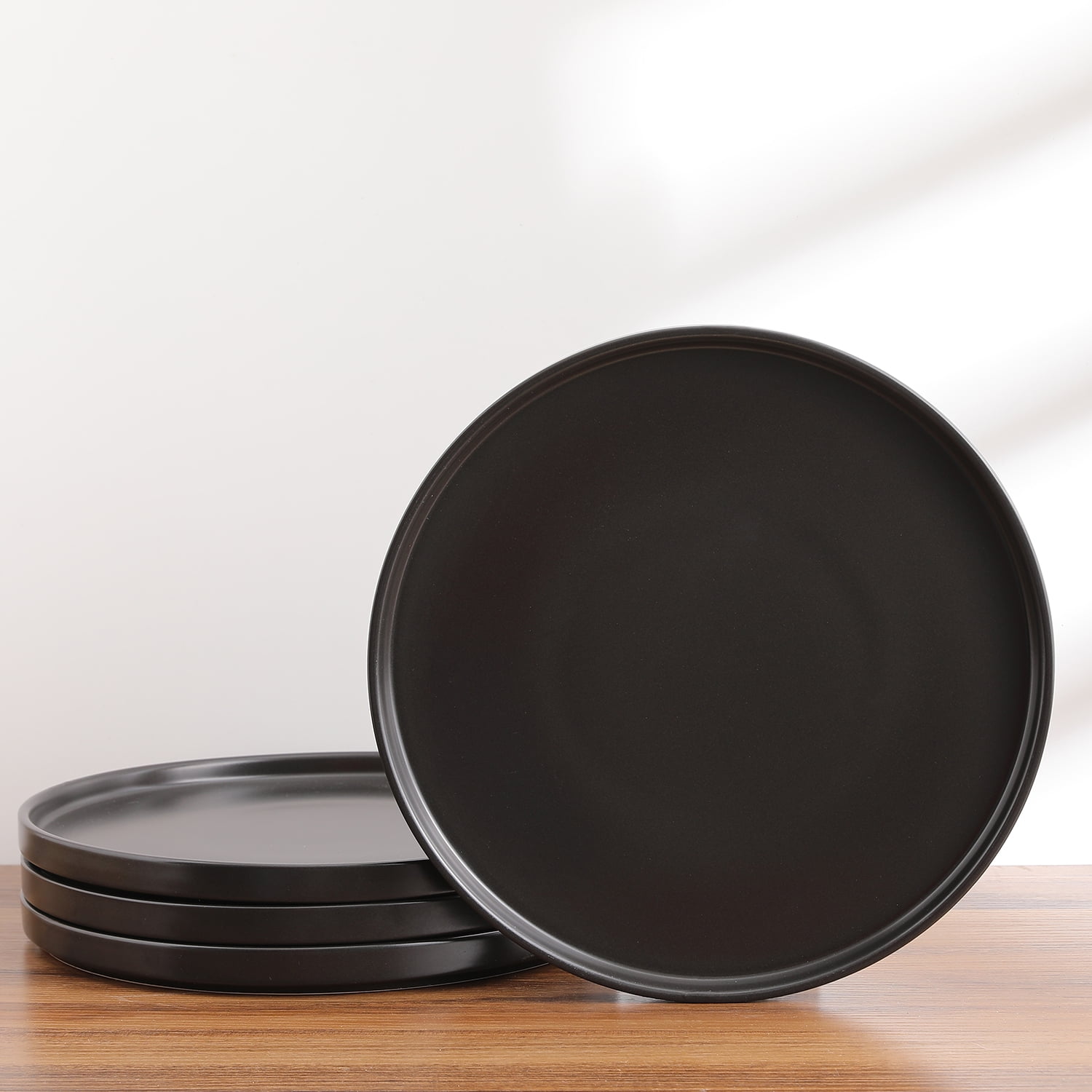Black Matte Ceramic 10.25" Dinner Plates, Set of 4
