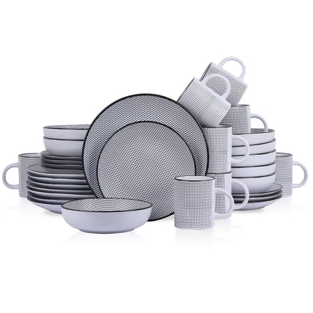Stone Lain Daisy 32-Piece Dinnerware Set Stoneware, White and Black