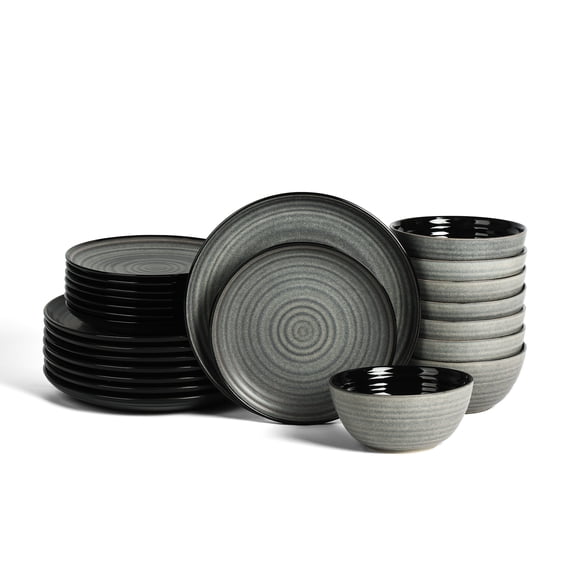 Stone Lain Dua Dinnerware Set Stoneware 24-Piece Service for 8 Black