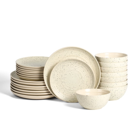 Stone Lain Dua Mid-Century Stoneware Dinnerware Set, 24-Piece, Service for 8, White