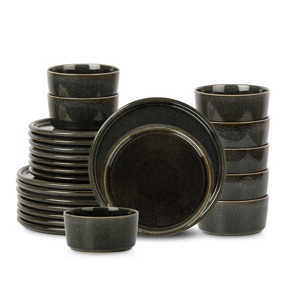 Stone Lain Eden 24-Piece Dinnerware Set Stoneware, Charcoal Grey