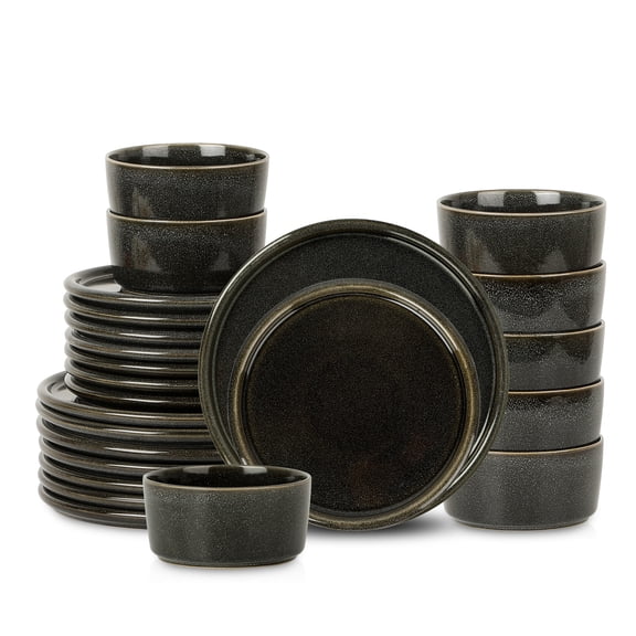 Stone Lain Eden 24-Piece Dinnerware Set Stoneware, Charcoal Grey