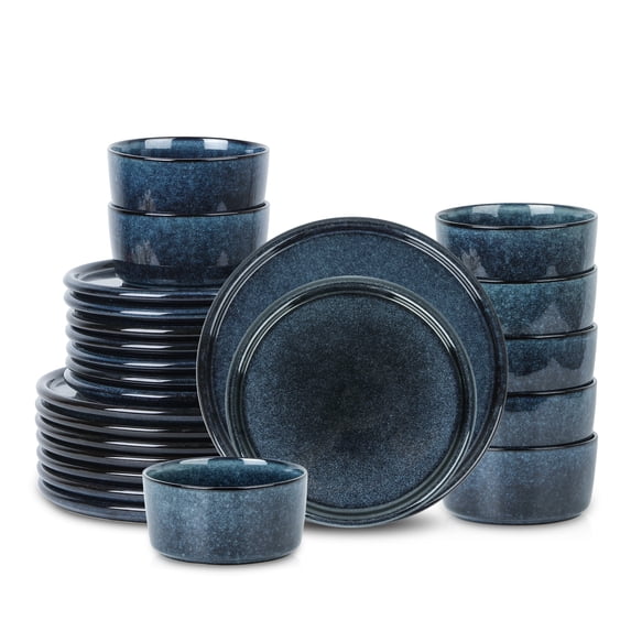 Stone Lain Eden 24-Piece Dinnerware Set Stoneware, Dark Blue