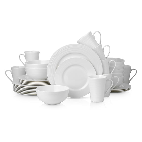 Stone Lain Eleanor 32-Piece Bone China Formal Dish Set, Service for 4, White Swirl