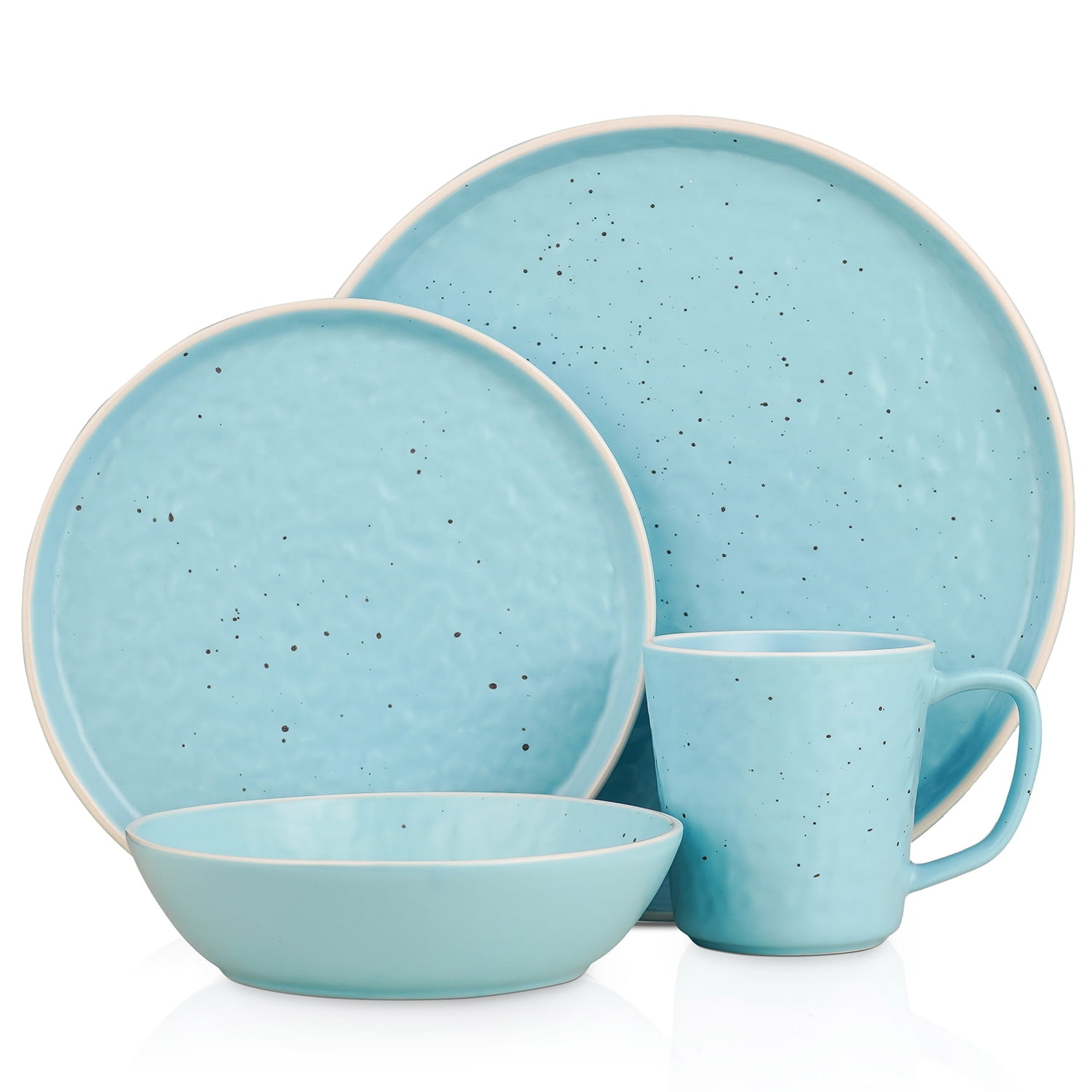 Elena Blue Ceramic 16-Piece Dinnerware Set for 4