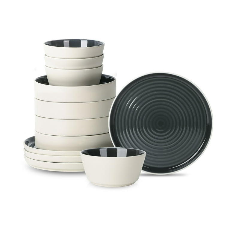Stone Lain Elica 12 Piece Dinnerware Set Stoneware Black and