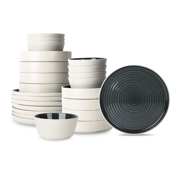 Stone Lain Elica 24-Piece Dinnerware Set Stoneware, Black and Beige