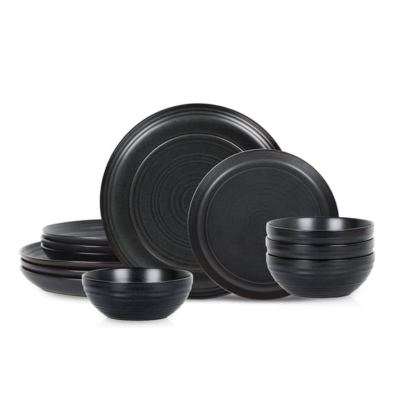 Stone Lain Elio 12-Piece Dinnerware Set Stoneware, Black