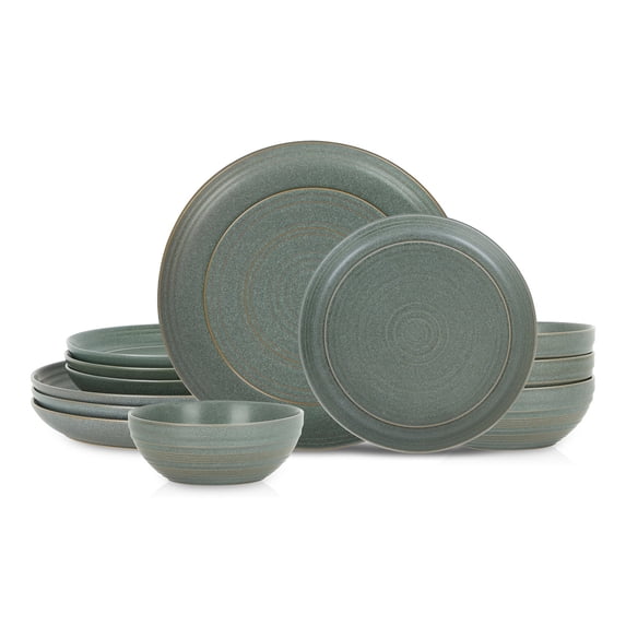 Stone Lain Elio 12-Piece Dinnerware Set Stoneware, Green