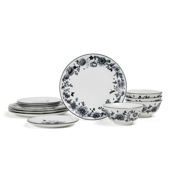 Stone Lain Esme 12-Piece Dinnerware Set Porcelain, Black