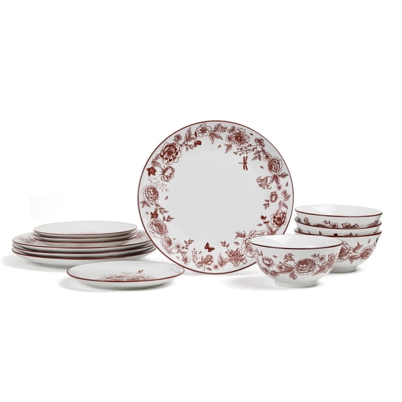 Stone Lain Esme 12-Piece Dinnerware Set Porcelain, Service for 4, Red