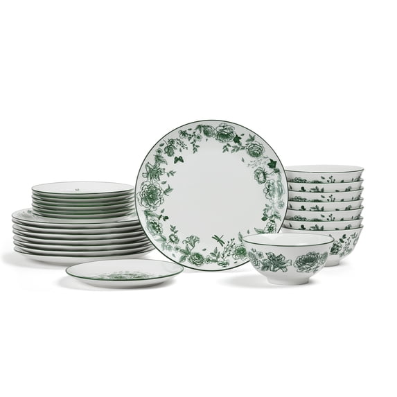 Stone Lain Esme 24-Piece Dinnerware Set Porcelain, Service for 8, Green