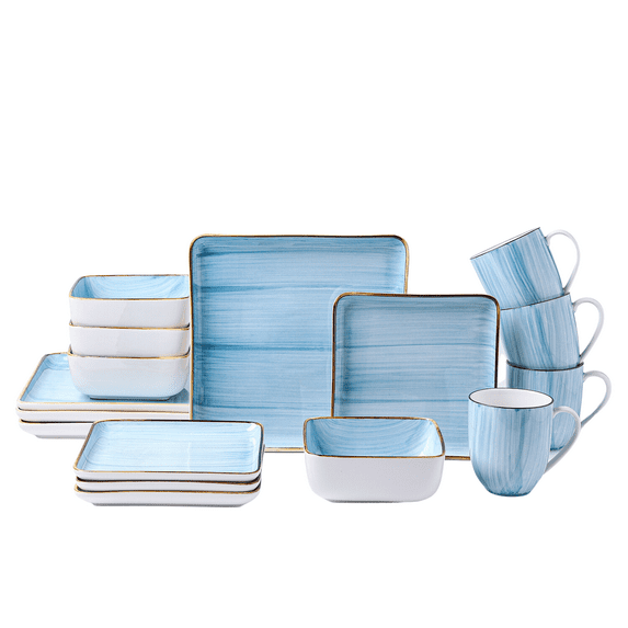 Stone Lain Esmeralda 32-Piece Dinnerware Set Porcelain, Light Blue