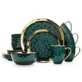 thumbnail image 1 of Stone Lain Florian Porcelain 16-Piece Dinnerware Set, Service for 4, Green and Golden Rim, 1 of 6