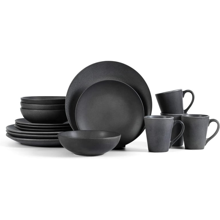 Stone + Lain Grao Stoneware 16-Piece Dinnerware Set, Grey