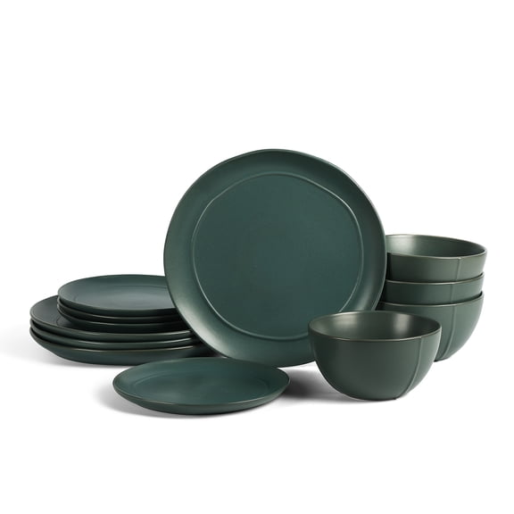Stone Lain Infinity Dinnerware Set Mid-Century Stoneware Green 12-Piece Service for 4