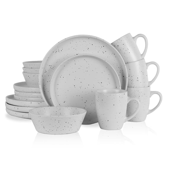 Stone Lain Jade Stoneware Dinnerware 16-Piece Set of 4, White