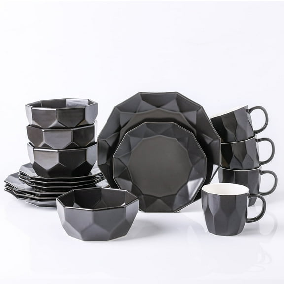 Stone Lain Jamie 16-Piece Dinnerware Set Porcelain, Black