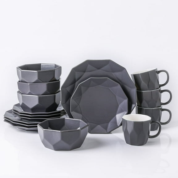 Stone Lain Jamie 16-Piece Dinnerware Set Porcelain, Grey