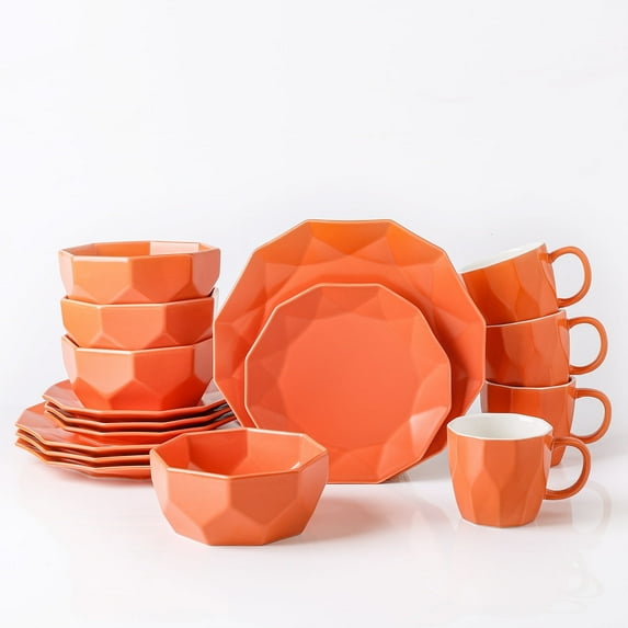 Stone Lain Jamie 16-Piece Dinnerware Set Porcelain, Orange